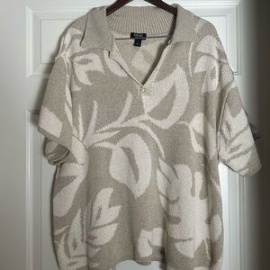 BoohooMAN Tan and Cream Leaf Pattern Knit Polo